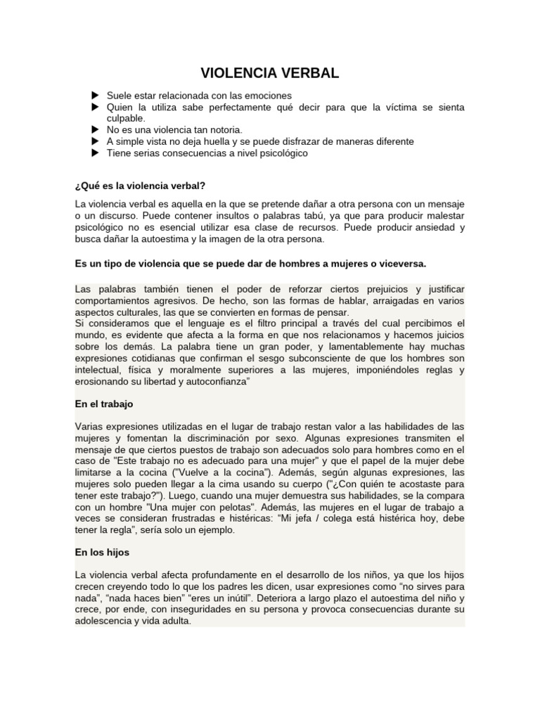 Consecuencias de la Violencia Verbal | PDF | Violencia | Parcialidad
