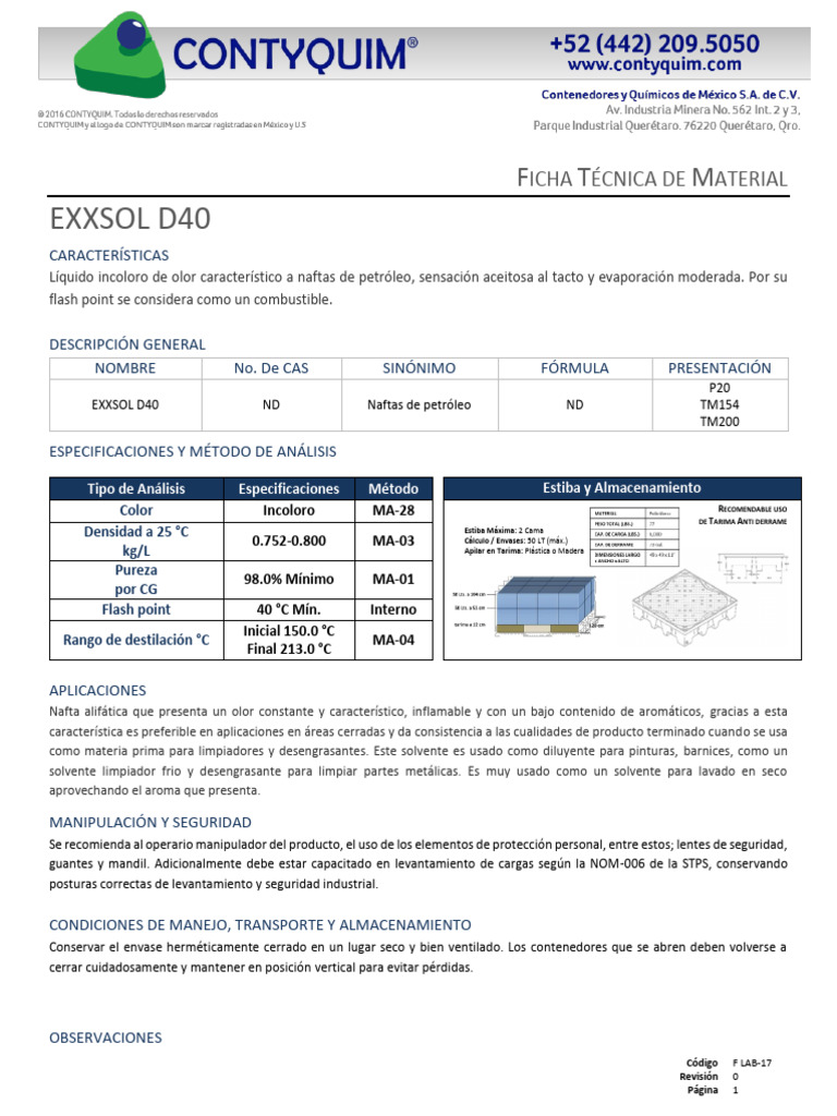 Ficha Técnica de Exxsol D40 | PDF | Petróleo