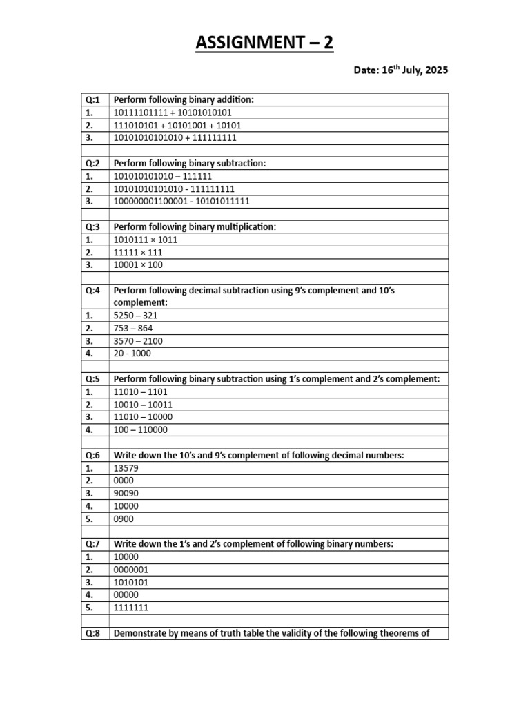 Binary and Boolean Operations Assignment | PDF | Boolean Algebra ...