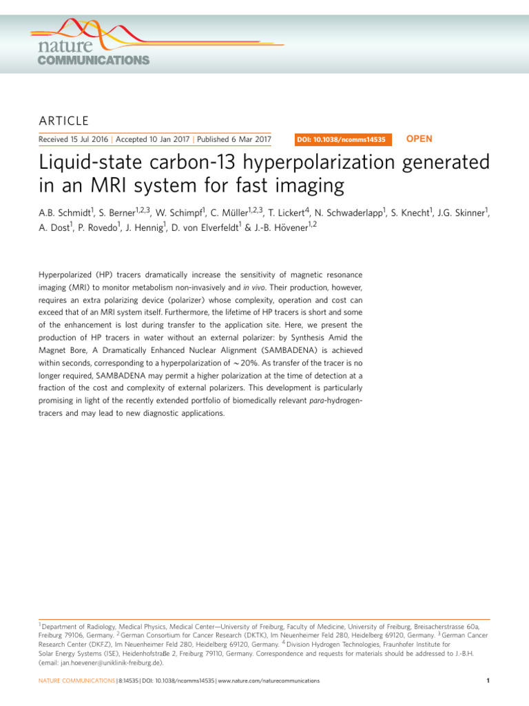 Hyperpolarized 13C MRI Schmidt 2017 | PDF | Magnetic Resonance Imaging ...