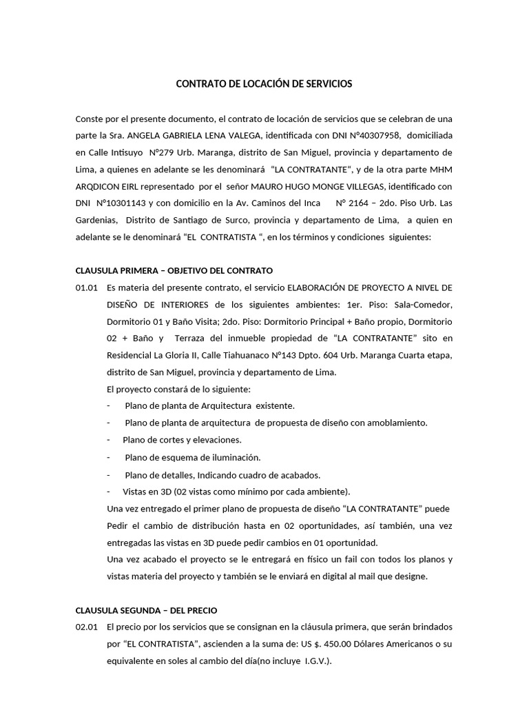 Contrato de Servicios de Diseño Interior | PDF