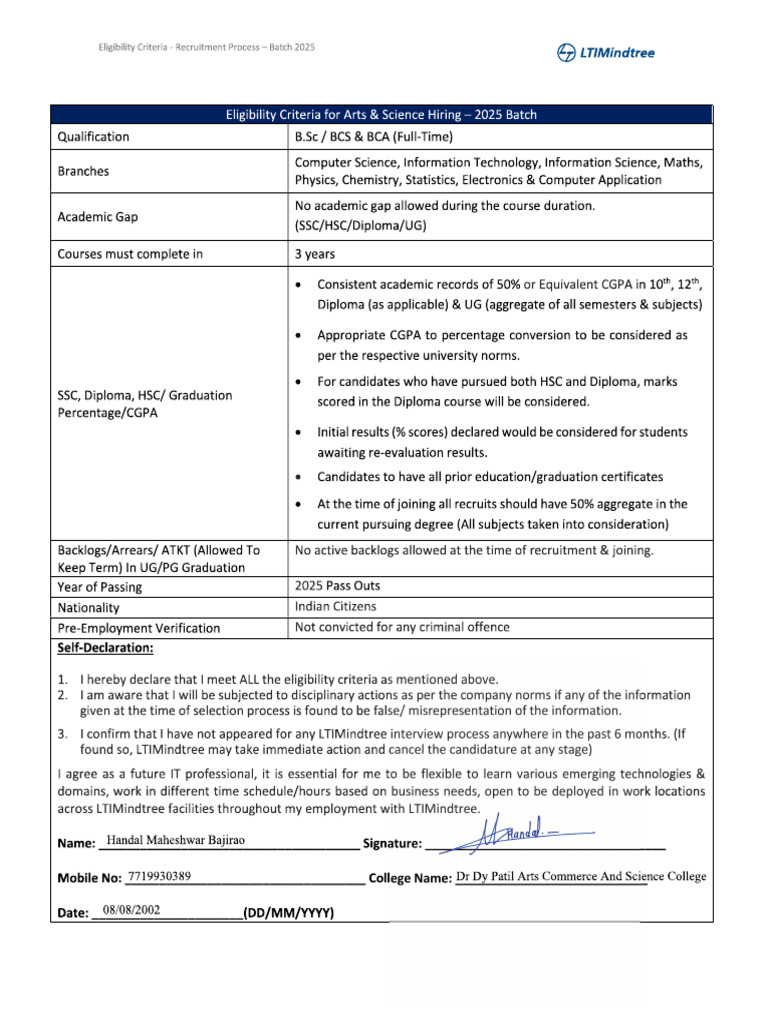 L and T Declaration Form | PDF