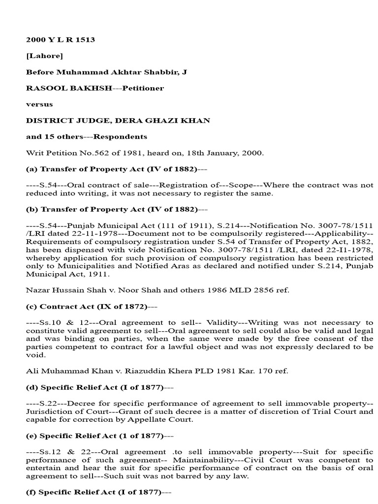 Rasool Bux V, District Judge 2000 YLR 1513 | PDF | Lawsuit | Judgment (Law)