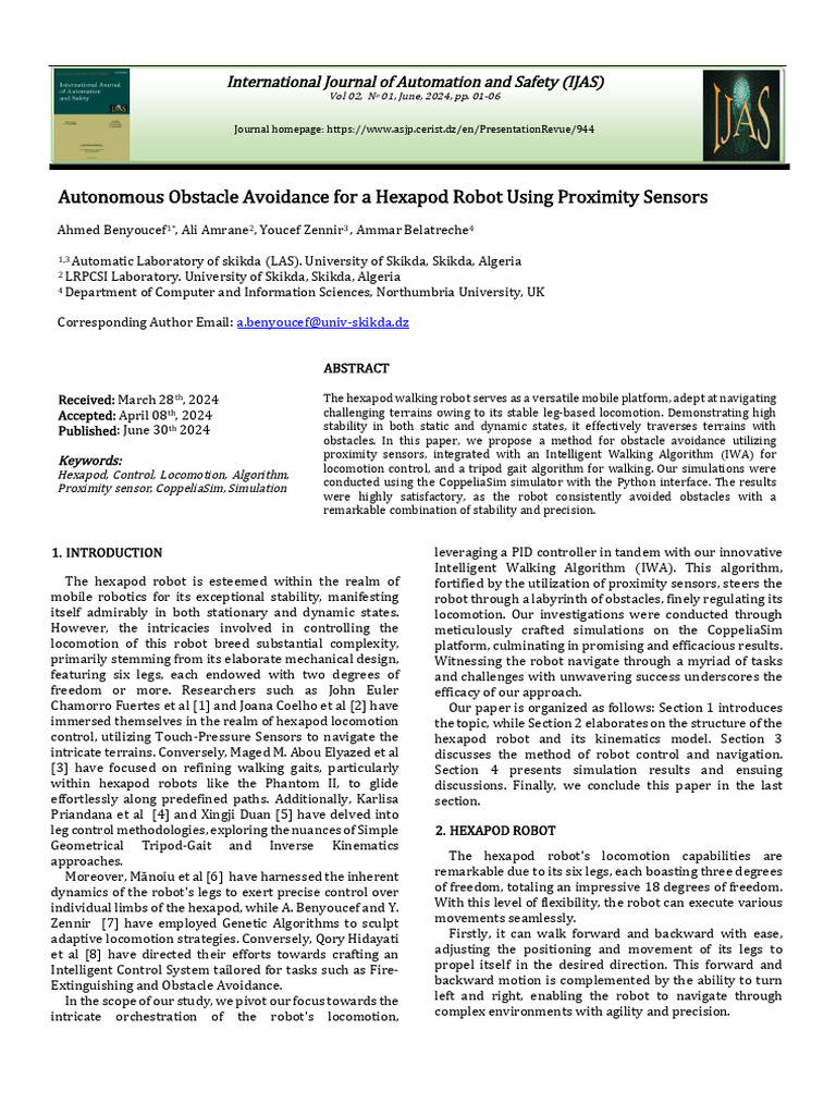 Autonomous Obstacle Avoidance For A Hexapod Robot Using Proximity ...