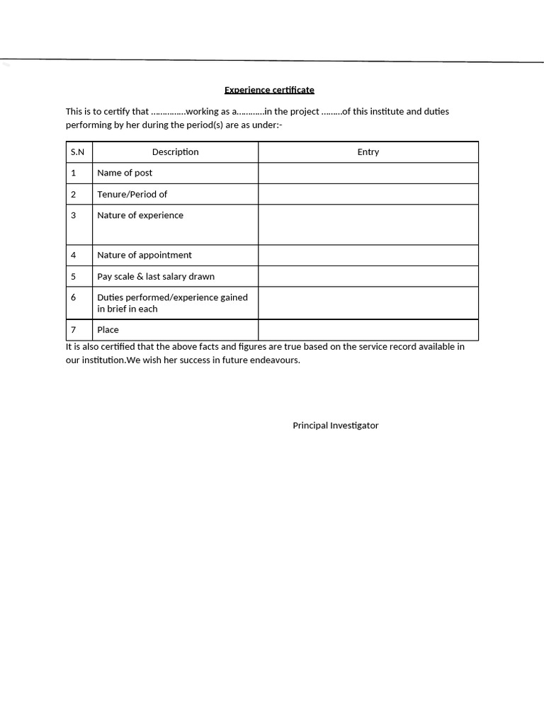 Experience Certificate Template | PDF