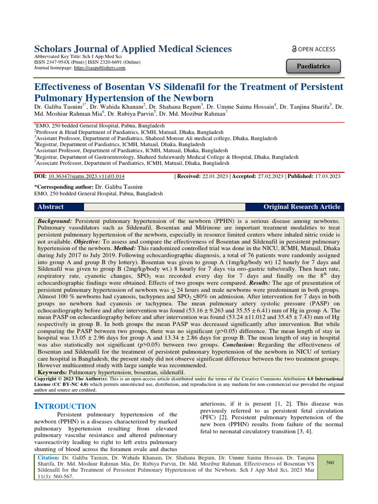 Bosentan vs Sildenafil in PPHN Treatment | PDF | Congenital Heart ...