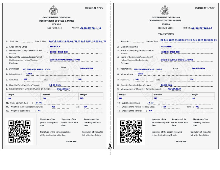 Odisha Minor Mineral Transit Pass | PDF