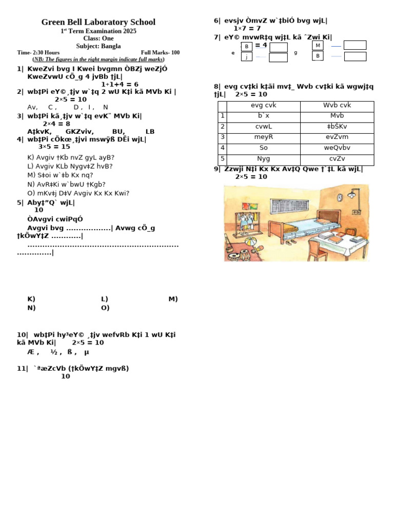 Class 1 Bangla Exam Paper 2025 | PDF