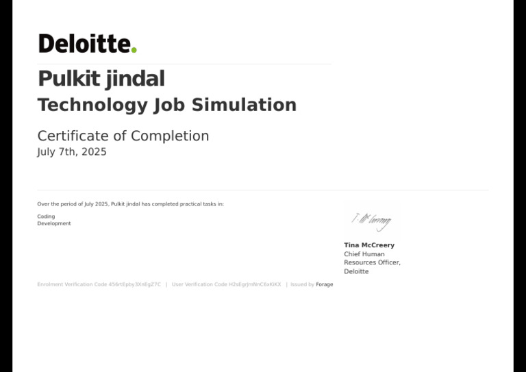 Pulkit Jindal Technology Job Certificate | PDF