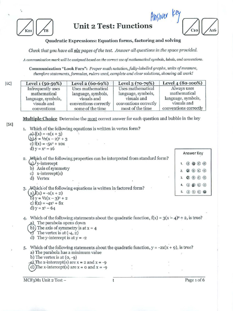 MCF U2 Test Answer Key | PDF