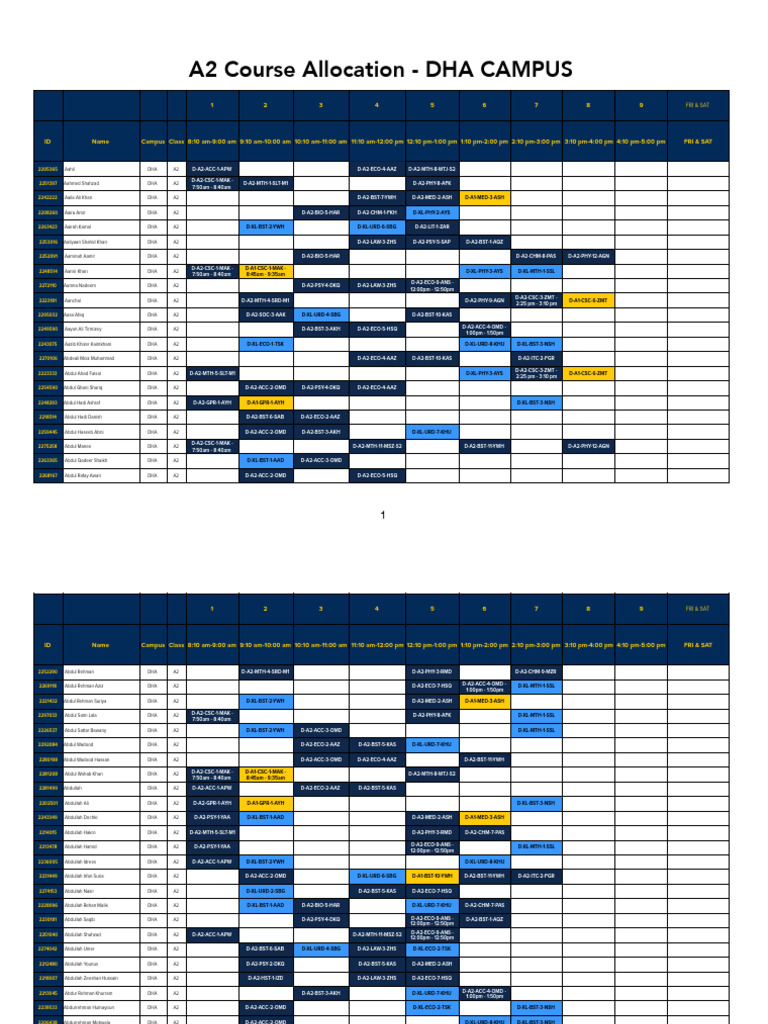 A2 Course Allocation - DHA Campus | PDF