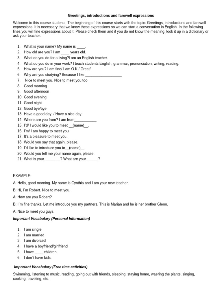 1.1 Greetings | PDF