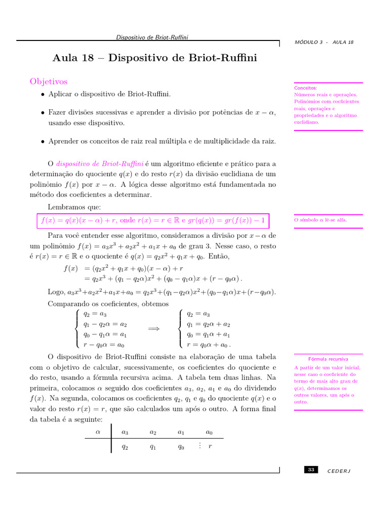 Dispositivo de Briot-Ruffini: Divisão de Polinômios | PDF | Divisão ...