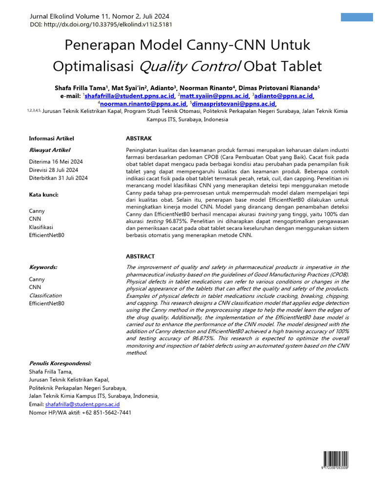 Canny-CNN untuk Quality Control Obat Tablet | PDF