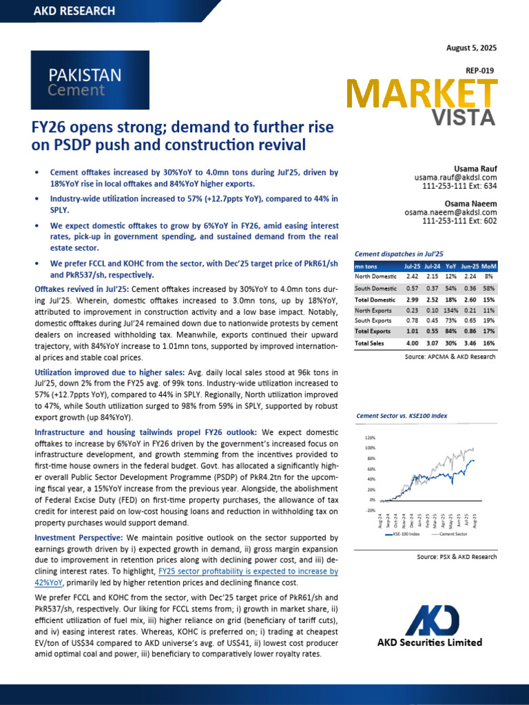 Pakistan Cement - FY26 Opens Strong Demand To Further Rise On PSDP Push ...
