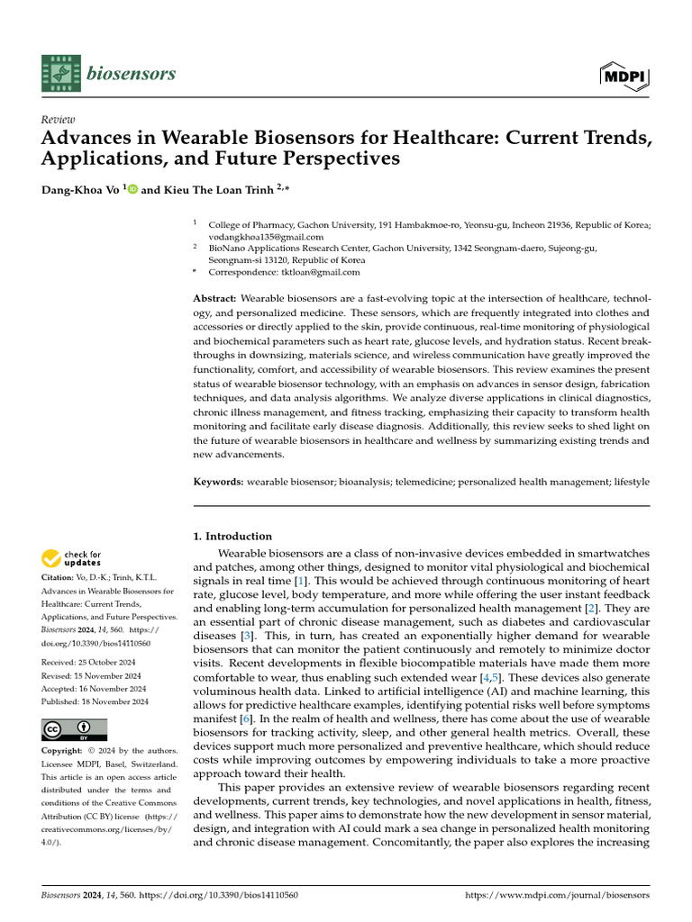 Advances in Wearable Biosensors | PDF | Monitoring (Medicine ...