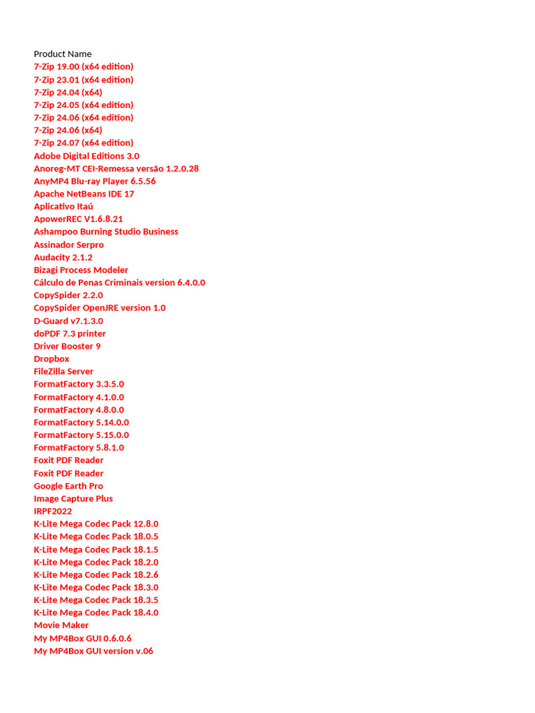 Software Versions and Downloads List | PDF | Computing | Application ...