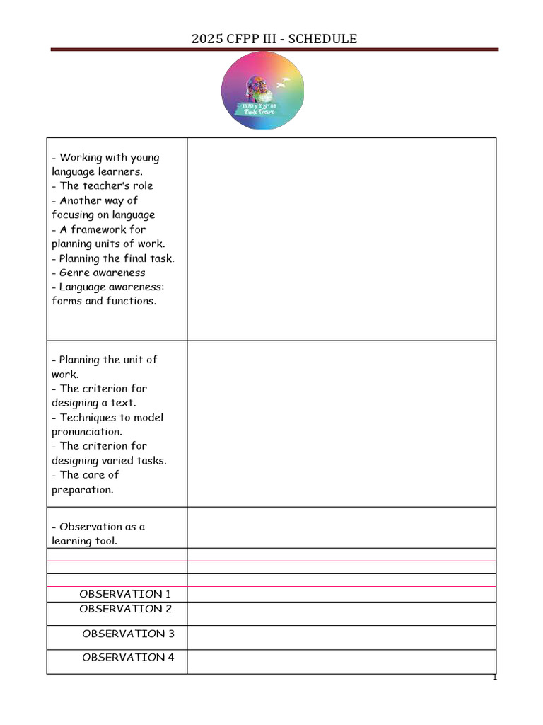 2025 CFPP III Teaching Schedule | PDF | English As A Second Or Foreign ...