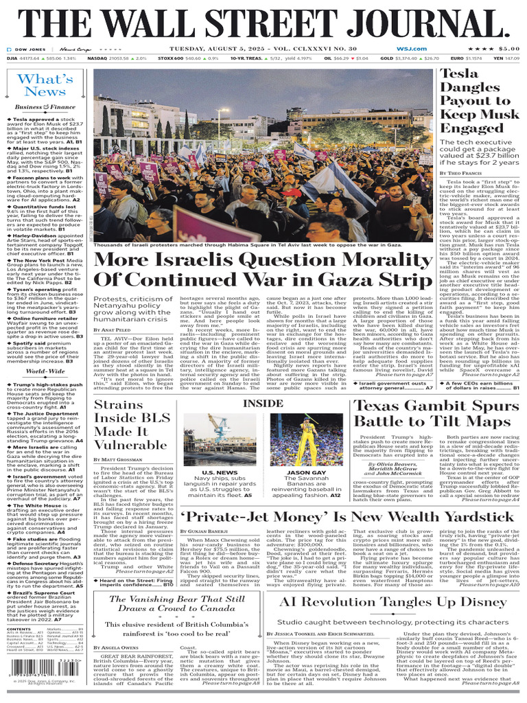 Wallstreetjournal 20250805 TheWallStreetJournal | PDF | Dow Jones  Industrial Average | Gaza Strip