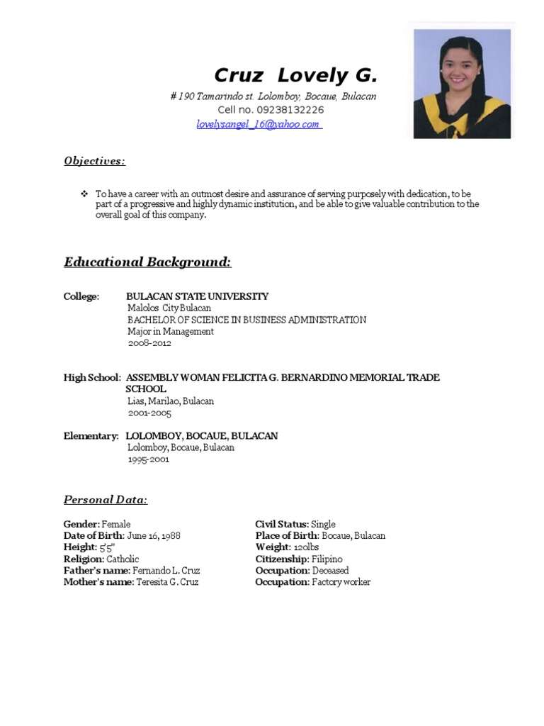 Cruz Lovely G.: Educational Background | PDF | Wellness