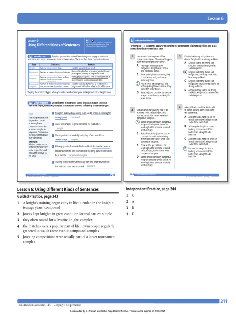 Knight Sentences for Grade 1-4 | PDF | Knight | Linguistics