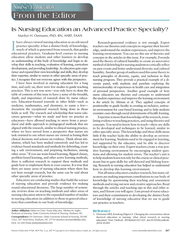 Nursing Education as Advanced Practice | PDF | Teachers | Knowledge