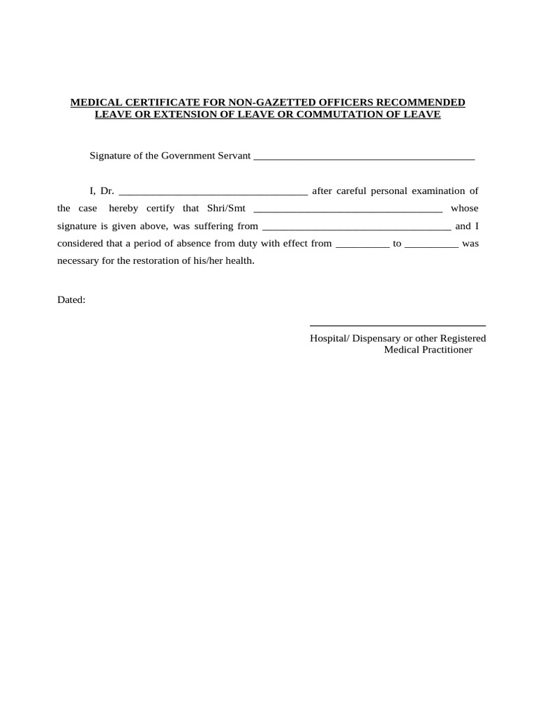 Medical Certificate for Non-Gazetted Officers | PDF