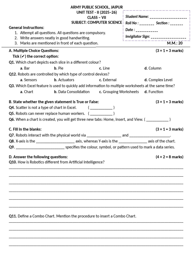 Class VII Computer Science Unit Test | PDF | Computer Science | Computing