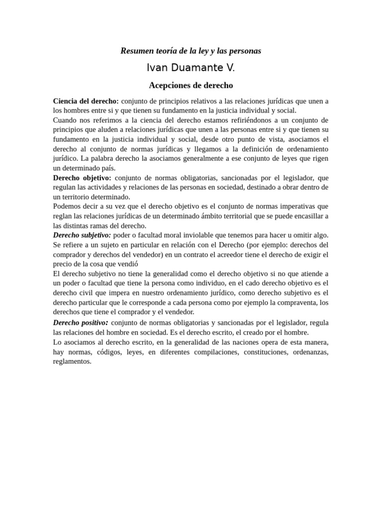 Resumen Teoría de La Ley y Las Personas Derecho Civil | PDF | Derecho ...