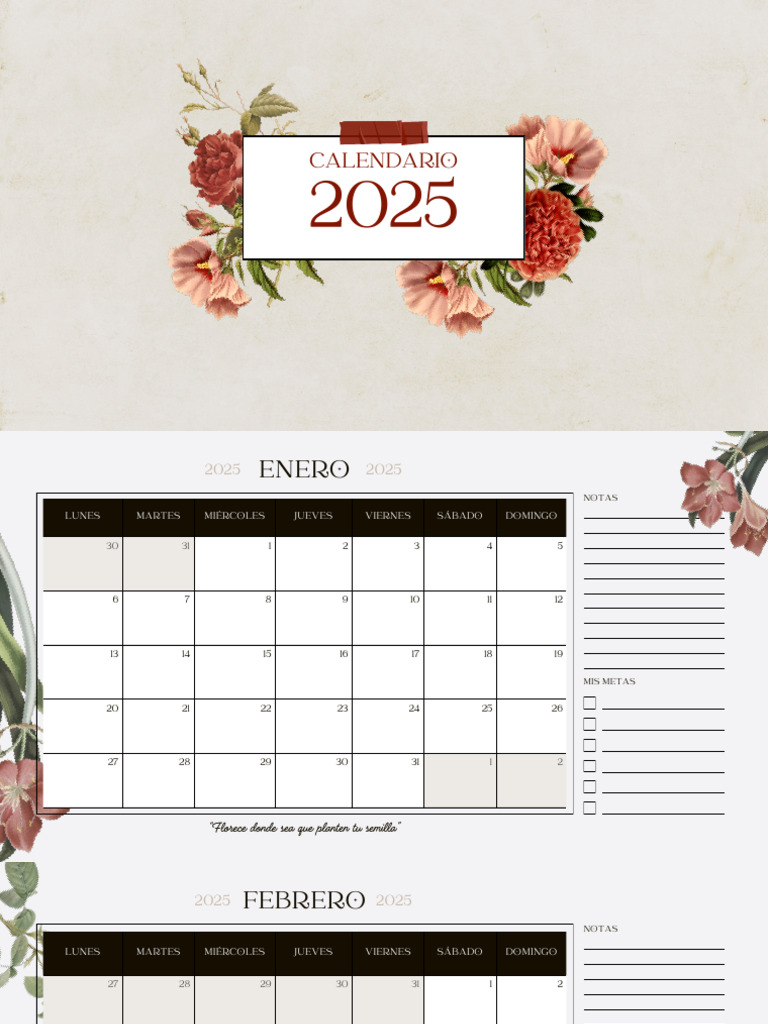 Calendario 2025 con metas y notas | PDF | Calendario | Salmos