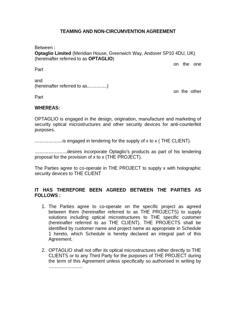 Teaming and Non-Circumvention Agreement | PDF | Private Law | Common Law