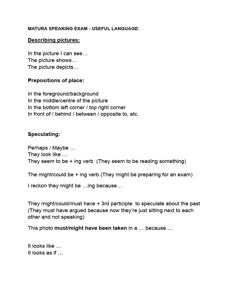 Matura Speaking Exam: Key Phrases Guide | PDF