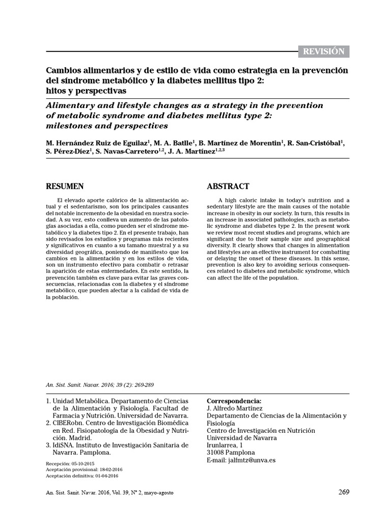 Cambios Alimentarios y de Estilo de Vida Como Estrategia en La ...