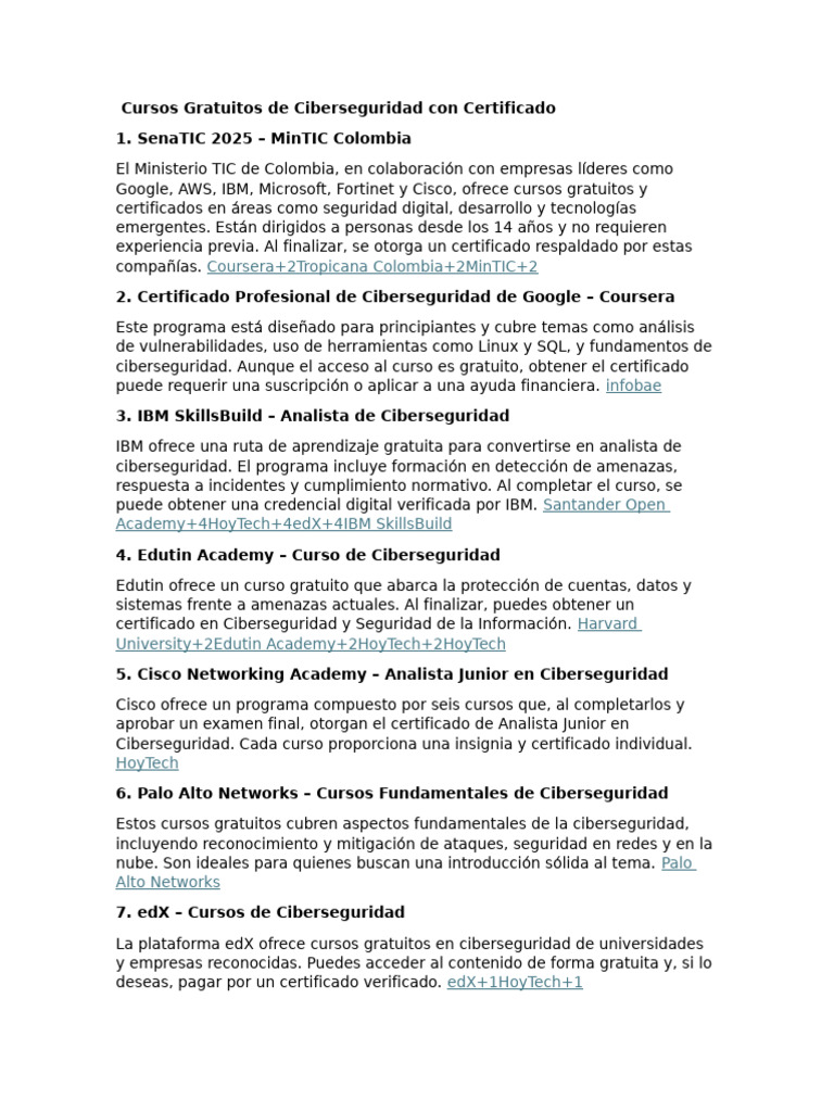 Cursos Gratuitos de Ciberseguridad 2025 | PDF | La seguridad ...