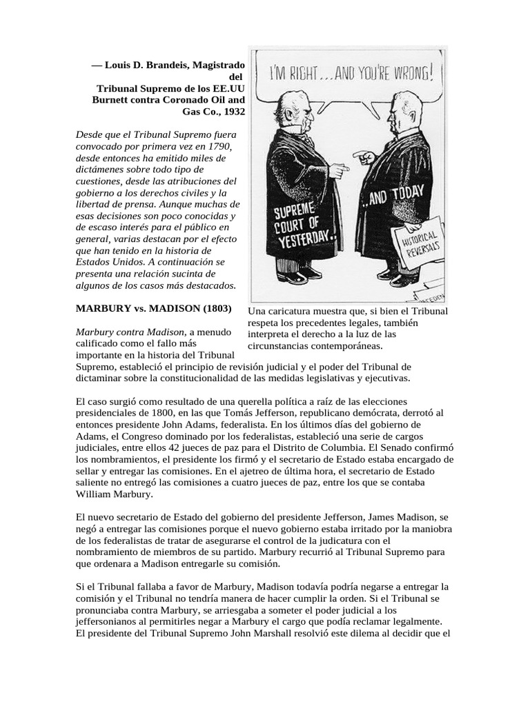 Casos Clave del Tribunal Supremo de EE.UU. | PDF | Marbury V. Madison ...