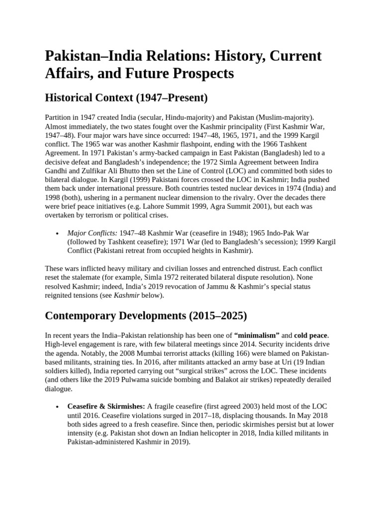 Pakistan-India Relations: History & Future | PDF | Pakistan ...