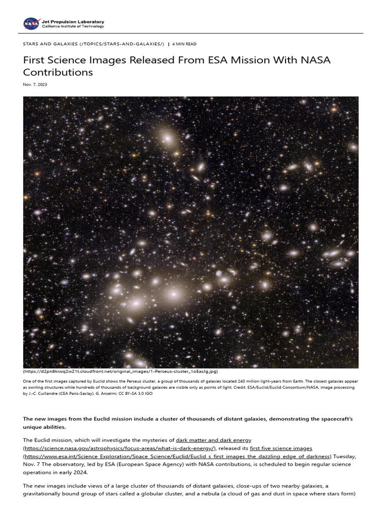 First Science Images Released From ESA Mission With NASA Contributions ...