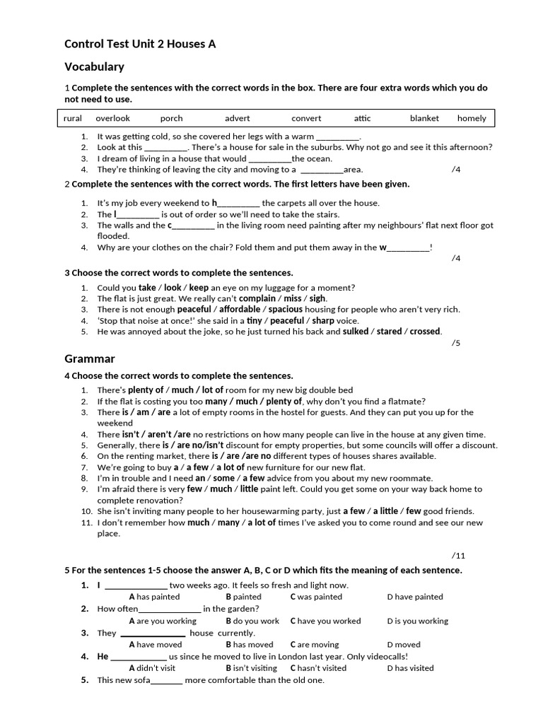 RO1 Mock Exam: Housing Vocabulary Test | PDF
