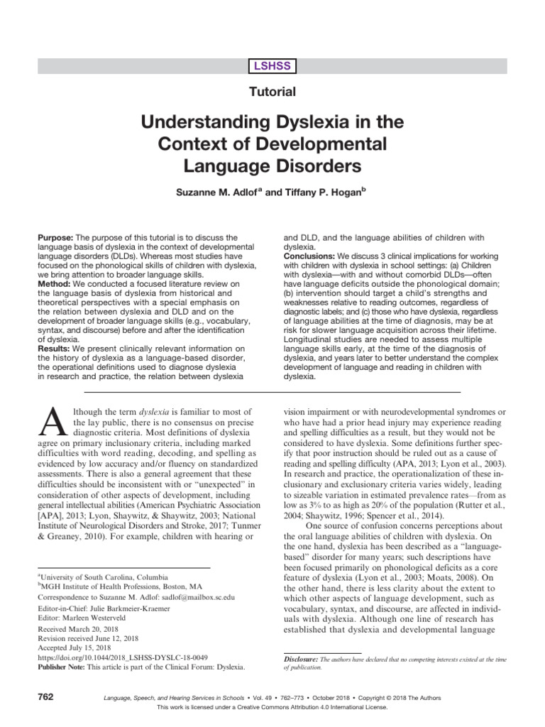 Dyslexia and Developmental Language Disorders | PDF | Dyslexia ...