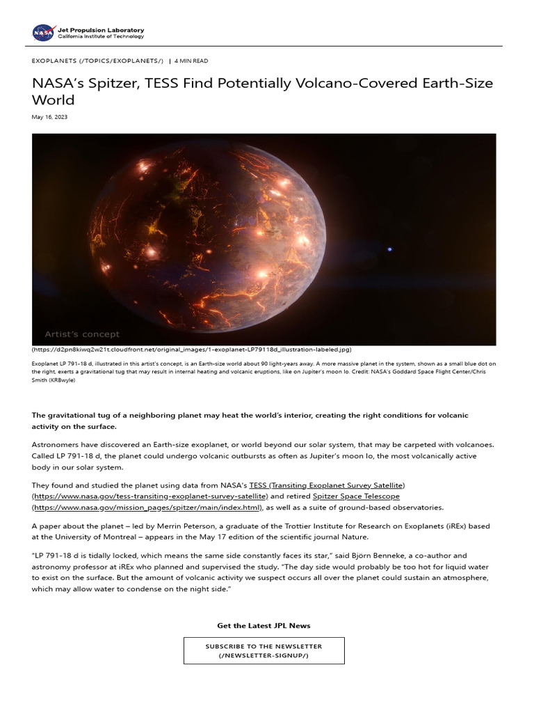 NASA's Spitzer, TESS Find Potentially Volcano-Covered Earth-Size World ...