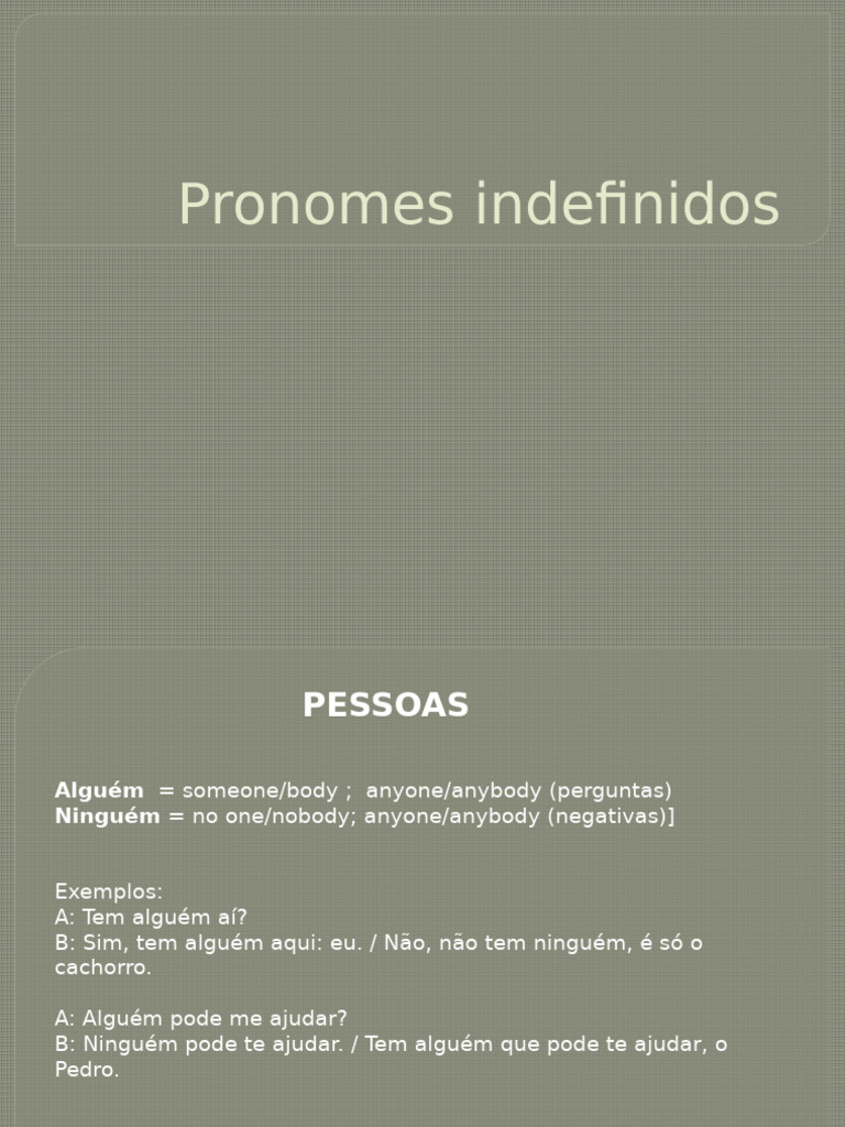 Pronomes Indefinidos em Português | PDF