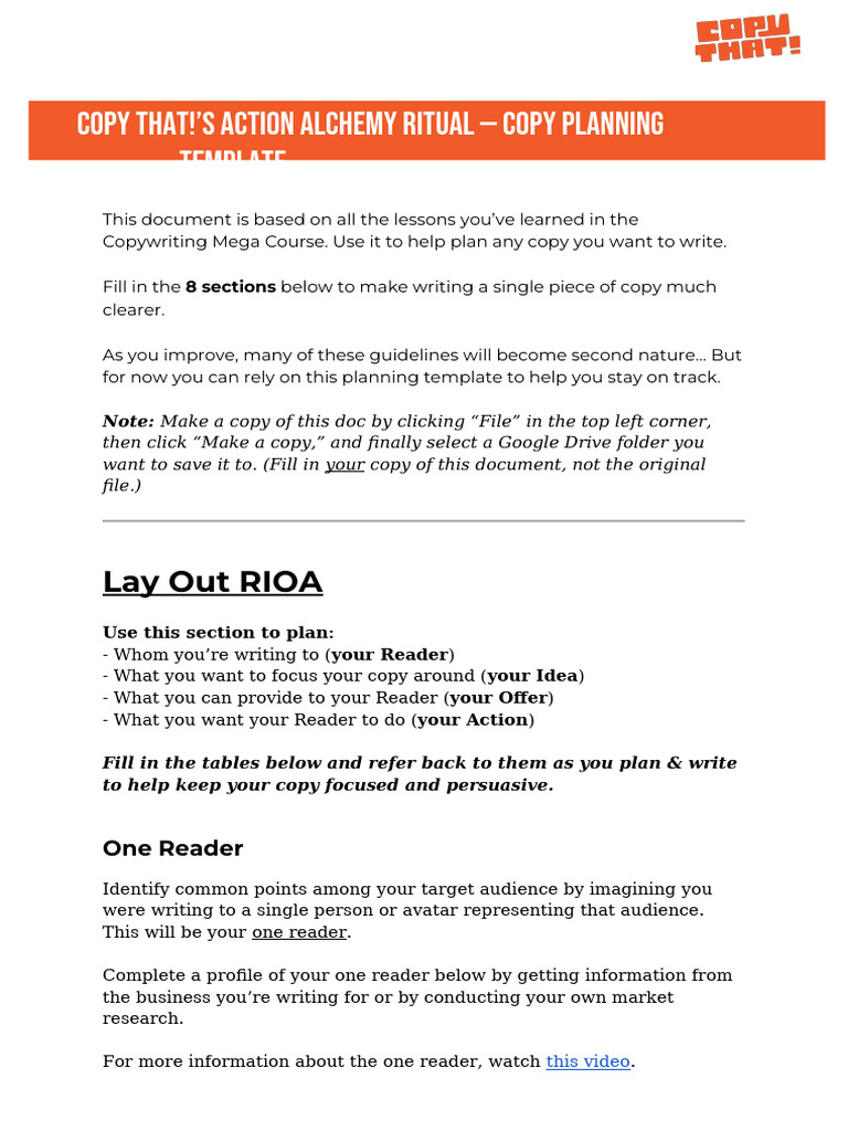 Copy Management Planning Template | PDF | Attention