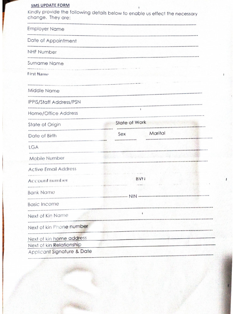NHF Sms Update Form | PDF