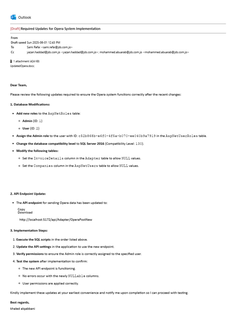Opera System Implementation Updates | PDF