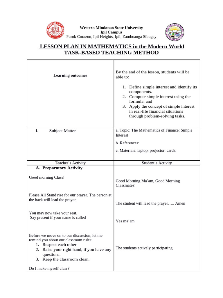 Mathematics Lesson Plan: Interest Types | PDF | Interest | Credit