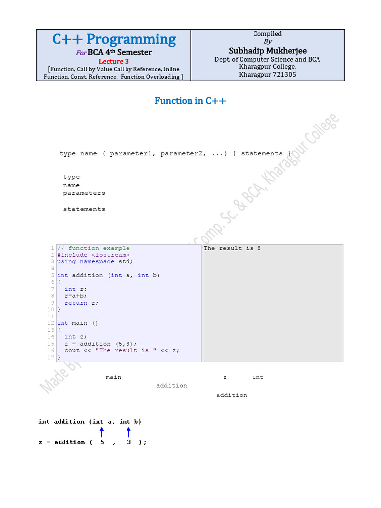 C++ Functions: Call by Value & Reference | PDF | C++ | Namespace