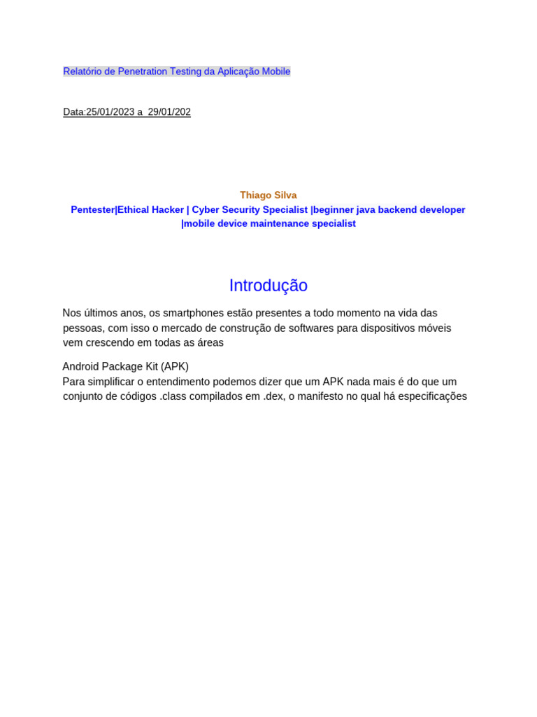 Relatório de Pentest em Aplicativos Mobile | PDF | Autenticação ...