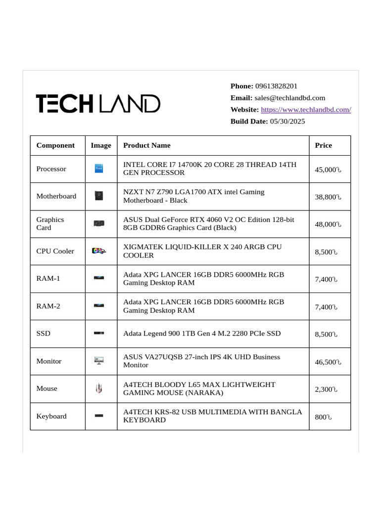 Custom Gaming PC Build Components List | PDF