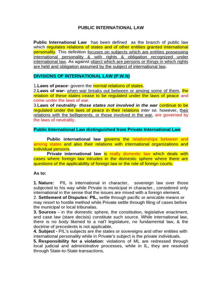 Overview of Public International Law | PDF | Territorial Waters | Treaty