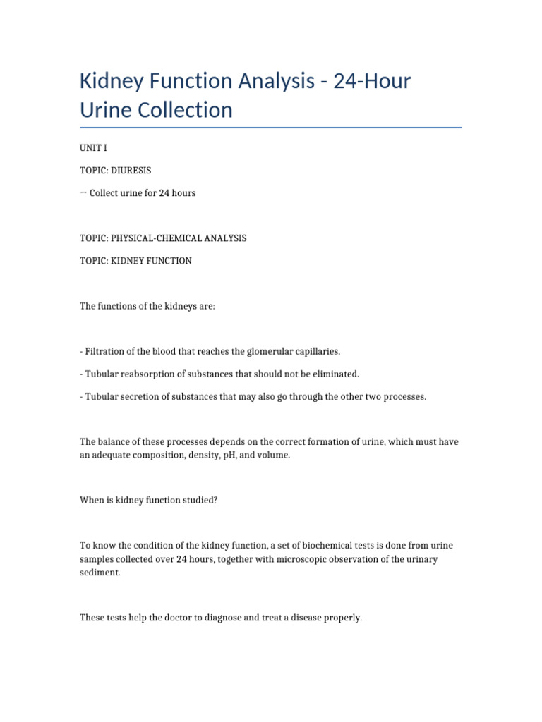 Kidney Function Analysis | PDF | Kidney | Urine